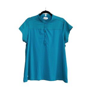 Under Armour Heat Gear Loose Henley Short Sleeve Shirt Women's XL Blue Heat Gear